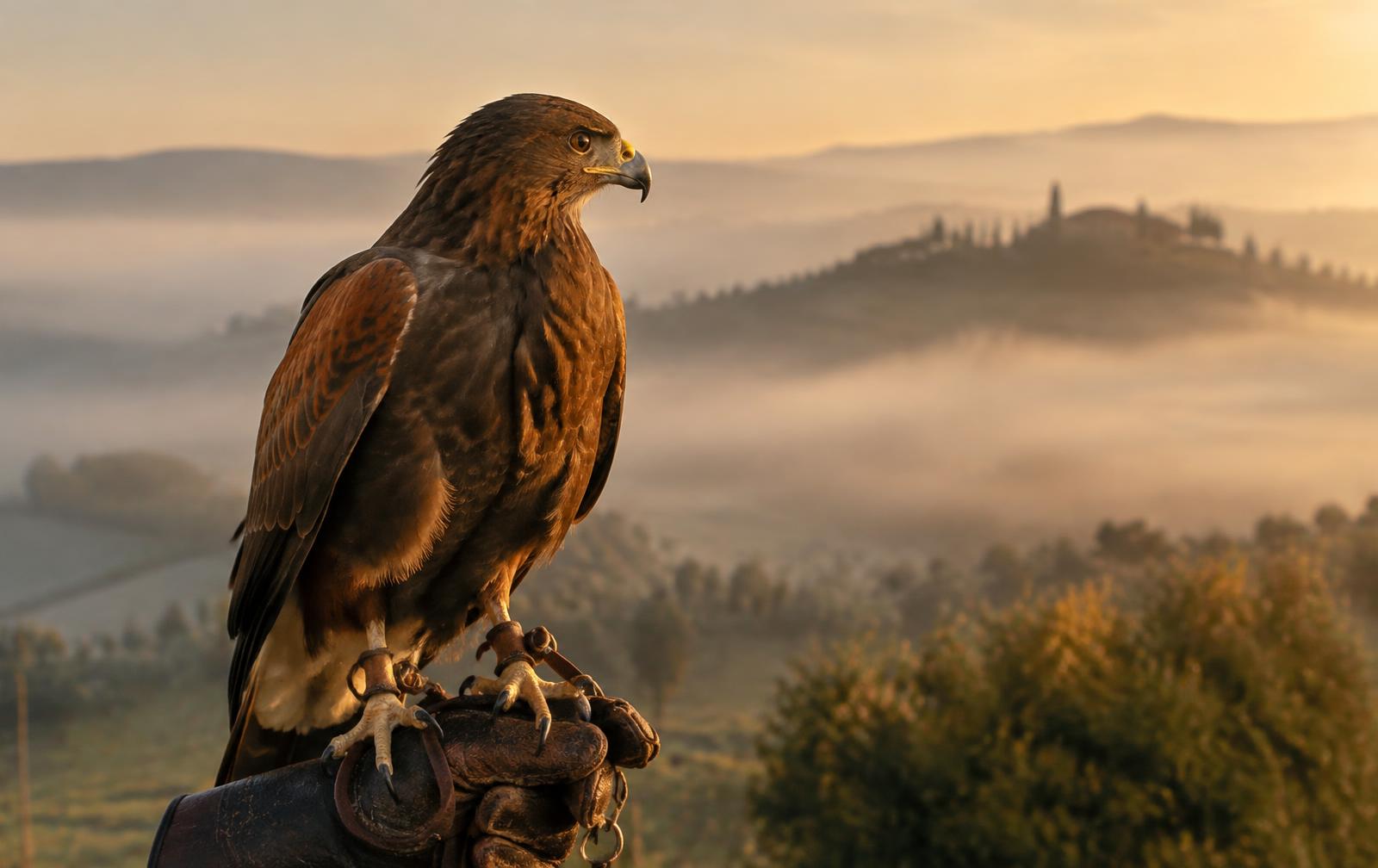 Immagine illustrativa generata di un rapace sul guanto